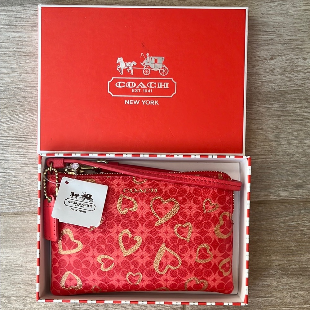Coach Red and Gold Heart Small Wristlet